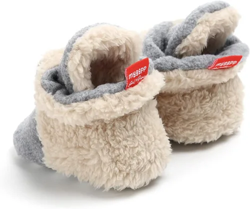 Miniatura 8 de EnJoCho Pantuflas de forro polar para niñas recién nacidas y niños con suela suave antideslizantes para primeros caminos gris 12-18 meses