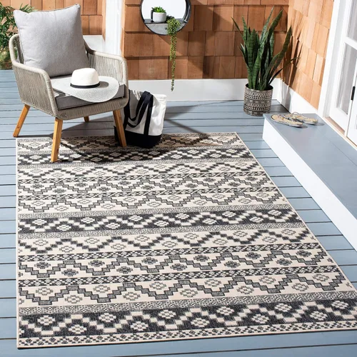 Miniatura 28 de SAFAVIEH Alfombra lavable para exteriores, colección Veranda – Alfombra de pasillo de 2.3 x 6 pies, color azul y crema, no desprende pelusa y fácil