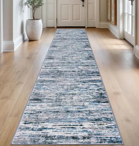 Miniatura 57 de Lansny Alfombra moderna abstracta de 2 x 5 pies, color negro, gris, blanco, lavable, alfombra de entrada para cocina, alfombra antideslizante suave