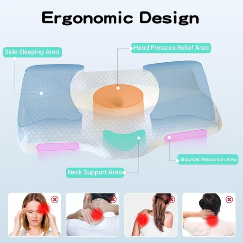 Miniatura 2 de Reidio Almohada cervical de apoyo cervical para dormir almohada de cama con funda de almohada de enfriamiento transpirable, almohada de espuma