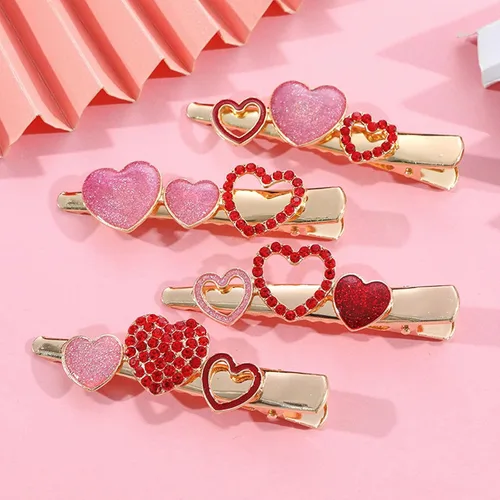 Miniatura 2 de Soochat 4 pinzas para el cabello para el día de San Valentín, horquillas de corazón rojo para mujeres y niñas, accesorio para el cabello, regalo