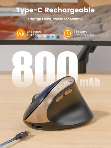 Miniatura 8 de SABLUTE MAM3 - Ratón ergonómico, mouse Bluetooth para manos pequeñas/medianas, conectividad de doble dispositivo para computadora/portátil, mouse