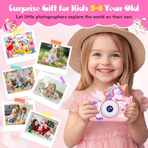 Miniatura 3 de Cámara para niños Unicornio Niñas Juguetes, Cámara digital para niños de 3 a 8 años Juguetes de viaje para niños pequeños, Regalo de cumpleaños