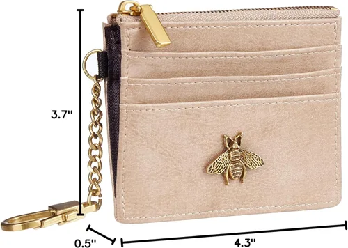 Miniatura 38 de SEAVILIA Tarjetero llavero cartera para mujer con ventana de identificación RFID monedero regalo abeja delgada minimalista pequeña cartera