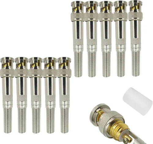 Paquete de 10 conectores macho BNC RG59 RG6 atornillados terminales coaxiales chapados en oro para cámaras de vigilancia de seguridad CCTV, cables