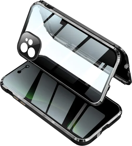 Funda con pantalla antiespía para iPhone12, bloqueo + absorción magnética, marco de metal antiespías, cubierta protectora de cuerpo completo 360,