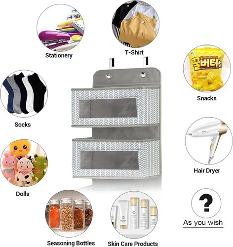 Miniatura 5 de Organizador para colgar sobre la puerta con 5 compartimentos grandes, accesorio de almacenamiento para colgar de pared o despensa; el frontal