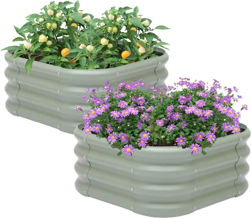 Miniatura 12 de Paquete de 2 camas de jardín elevadas galvanizadas de 2 x 1 pies, cama para macetas al aire libre, jardinera de metal para jardinería y plantación