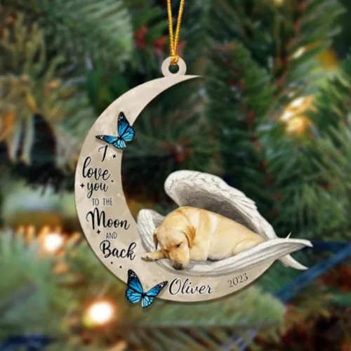 Miniatura 138 de Adorno colgante personalizado de ángel durmiendo en la luna, perro sabueso afgano, nombre personalizado, acrílico impreso en 2D plano – cumpleaños