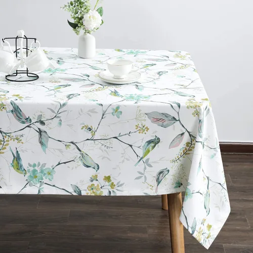 Miniatura 12 de VOGOL Mantel rectangular de lino lavable, resistente a las manchas y a las arrugas, estampado floral y de pájaros, mesa decorativa para mesa