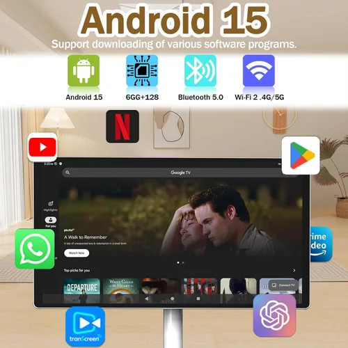 Miniatura 4 de TV portátil inteligente FHD de 21.5 pulgadas, TV rodante sobre ruedas, sistema operativo Android 15, almacenamiento 6G + 128GB, monitor de pantalla