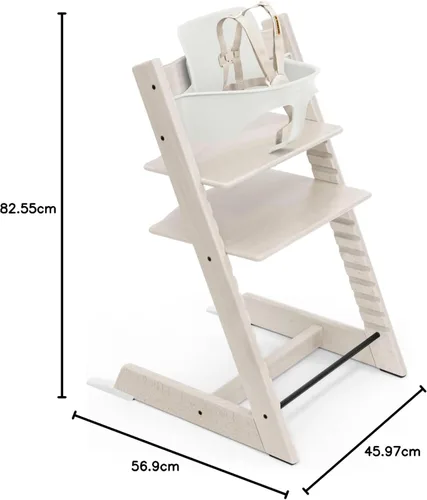 Miniatura 3 de Stokke - Silla alta Tripp Trapp 2, Whitewash - Incluye silla + juego de bebé con arnés extraíble para niños de 6 a 36 meses - Ajustable, ergonómica