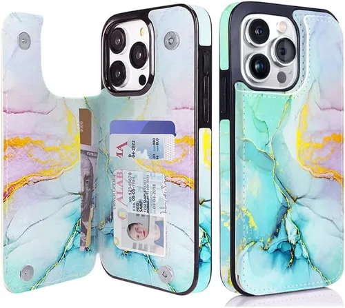 Miniatura 46 de uCOLOR Funda compatible con iPhone 15 de 6.1 pulgadas con ranura para tarjetero, función atril, doble cierre magnético y bloqueo RFID, funda de 6.1