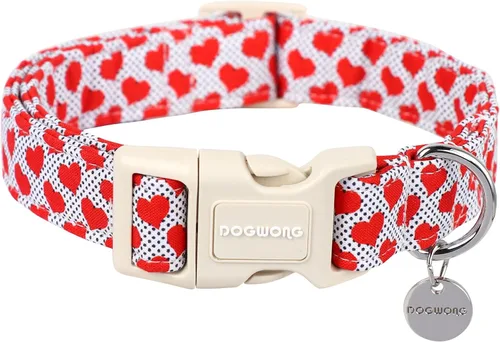 Miniatura 15 de DOGWONG Collar para perro de San Valentín, collar ajustable de algodón con corazón de caramelo azul, perfecto para perros pequeños a medianos