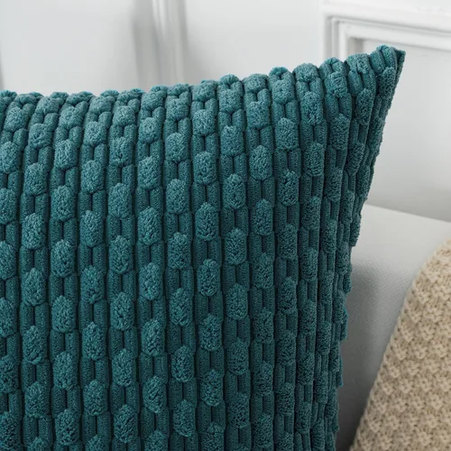Miniatura 88 de K Kevin Textile - Juego de 2 fundas de almohada decorativas de corduroy suave azul con rayas estilo bohemio, fundas de almohada para sofá, cama