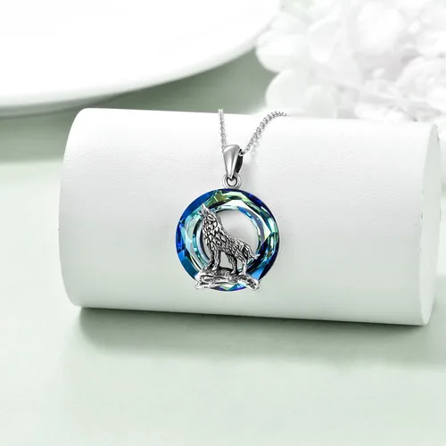 Miniatura 2 de YFN Collar de lobo para hombres y mujeres, plata de ley, ópalo luna, lobo joyería de cumpleaños para amantes del lobo de 18 + 2 pulgadas, Plata