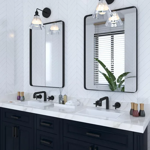 Miniatura 6 de VocalStar - Espejo de baño negro para pared, espejo de tocador de pared de baño con marco de metal rectangular redondeado de 24 x 36 pulgadas