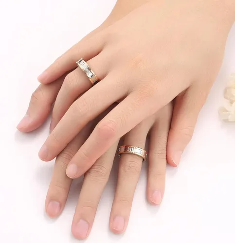 Miniatura 4 de His Queen Her King - Anillos de promesa a juego para parejas, anillos de boda con corona láser y circonita cúbica de acero inoxidable, anillos