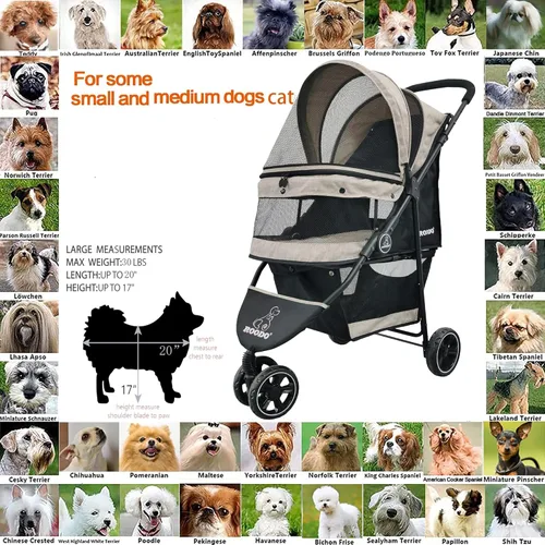 Miniatura 3 de ROODO Cochecito de 3 ruedas para perros y gatos, ligero, plegable, compacto, portátil, todo terreno, equipo de viaje, cachorro, gatito, cochecito