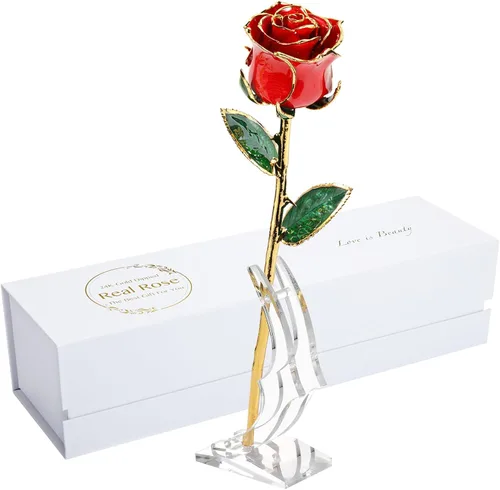 Rosa de regalo para el día de San Valentín, rosa real bañada en oro es atractiva y forma natural, el mejor regalo para aniversario, boda, día de San