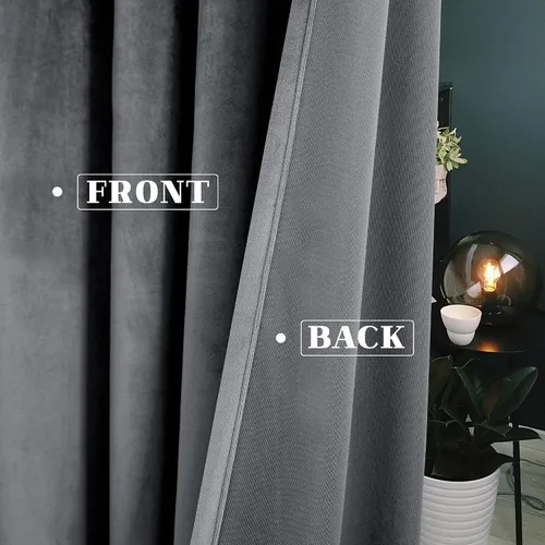 Miniatura 3 de VANASEE Cortinas de terciopelo gris oscuro para dormitorio, 63 pulgadas de largo, cortinas opacas para oscurecer la habitación, cortinas