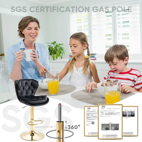 Miniatura 4 de SLEERWAY Juego de 2 taburetes de bar giratorios modernos para mostrador de cocina, sillas de bar de terciopelo, taburetes de bar dorados, taburetes