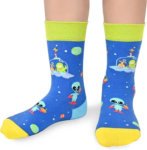 Miniatura 5 de Dsia Zamur Calcetines altos para niños y niñas, paquete de 4 a 6 unidades + caja de regalo, novedosos calcetines de pantorrilla coloridos para niños