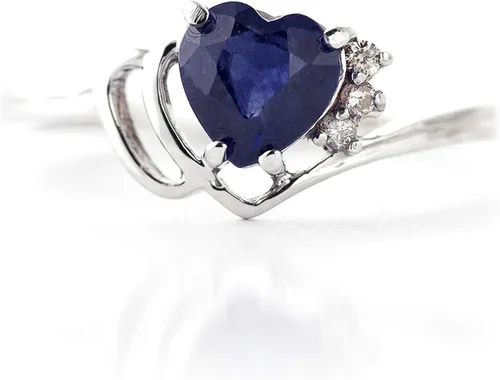 Miniatura 9 de Galaxy Gold GG Anillo de oro de 14 quilates con diamantes auténticos y zafiro natural en forma de corazón