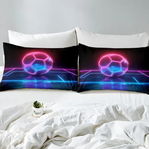 Miniatura 4 de Manfei Juego de funda de edredón de fútbol americano, tamaño individual, funda de edredón de fútbol neón con 1 funda de almohada, juego de ropa