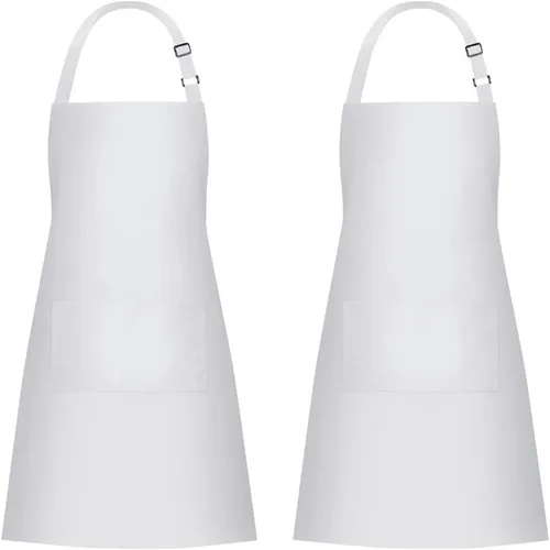 Jubatus Paquete de 2 delantales con peto con 2 bolsillos, delantal de cocina de chef para mujeres y hombres, color blanco