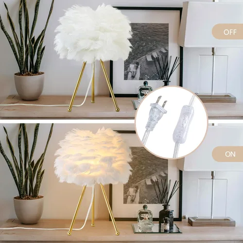 Miniatura 4 de Capslpad Lámpara de mesa con trípode de plumas, 15.3 pulgadas, moderna lámpara de mesa/escritorio blanca con acabado dorado para sala de estar