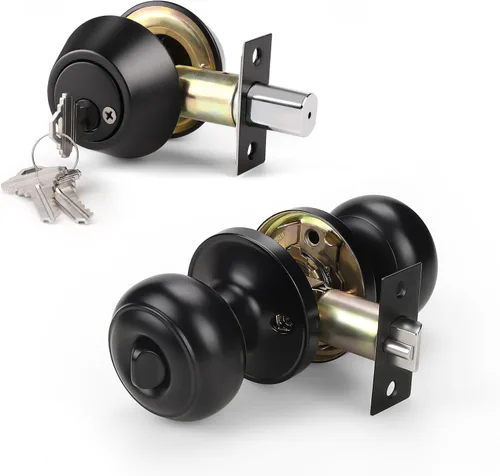 Miniatura 24 de KNOBWELL Juego de perilla de puerta y cerrojo de doble cilindro con llave, juego de cerradura de puerta exterior con cerrojo de seguridad, juego