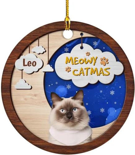 Miniatura 18 de Meowy Catmas - Divertido sombrero de Papá Noel con foto de gato, adorno de Navidad personalizado, regalos para gato, mamá, papá, lindo árbol