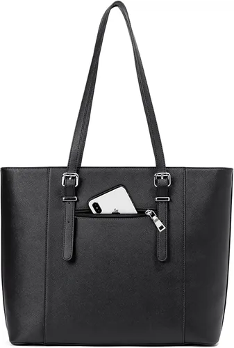 Miniatura 3 de BROMEN Maletín para mujer de 15.6 pulgadas, bolso de mano para computadora portátil, bolsos de cuero vintage, bolsos de trabajo de hombro 1- marrón