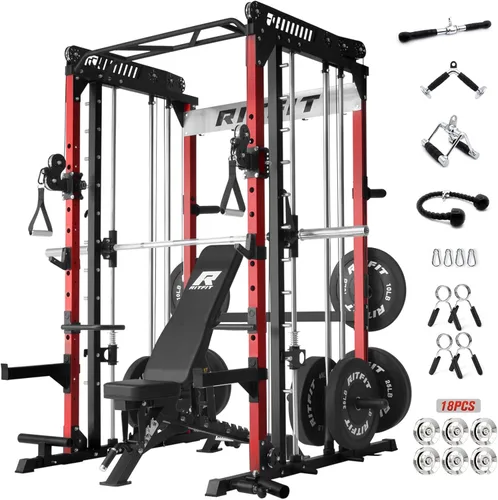Miniatura 12 de RitFit Máquina M1 Pro Smith con sistema de cruce de cables, jaula multifunción para sentadillas para gimnasio en casa, rack de energía y paquetes
