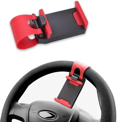 Miniatura 8 de Soporte de teléfono para volante de automóvil, clip de montaje portátil sin manos para smartphone, cuna ajustable para automóvil, soporte universal