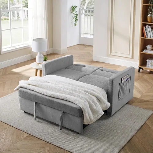 Miniatura 8 de Yoglad Sofá cama convertible 3 en 1, futón biplaza con cama extraíble, respaldo ajustable y 2 almacenamientos, para espacios pequeños, sala