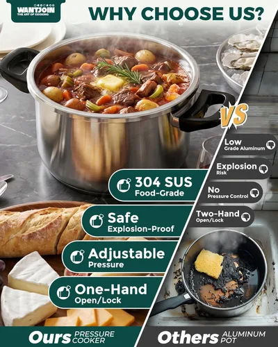 Miniatura 6 de WantJoin Olla a presión de 6 cuartos de galón – Recipiente a presión de acero inoxidable 3 en 1 compatible con cocina de gas y de inducción