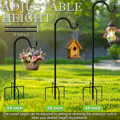 Miniatura 6 de Ganchos de pastor para exteriores de 48 pulgadas con base de 5 puntas ajustables para jardín, poste para comedero de pájaros, colgador para cesta