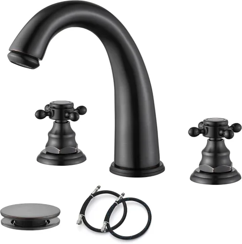 Miniatura 10 de gotonovo Accesorios de grifo de fregadero de baño de 8 pulgadas para fregadero, 3 agujeros, 2 asas cruzadas, montaje en cubierta con drenaje Latón
