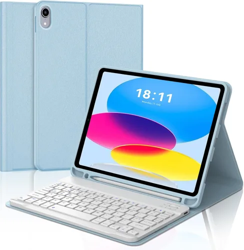 Miniatura 13 de KVAGO Funda para iPad (A16) de 11ª y 10ª generación con teclado, teclado desmontable inalámbrico retroiluminado de 7 colores, funda de teclado folio