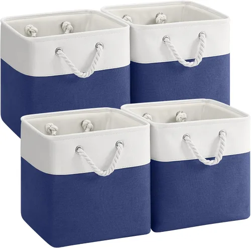 Miniatura 16 de Cestas de almacenamiento para estantes de 11.8 x 7.9 x 5.2 pulgadas, contenedores de almacenamiento plegables de tela con asas, organizador