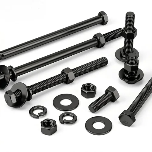 Miniatura 6 de 1/4-20 x 2-1/2" Tornillos de cabeza hexagonal, pernos, tuercas, arandelas planas y de bloqueo, rosca completa, acero inoxidable 18-8, acabado negro