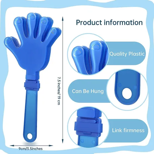 Miniatura 2 de 36 pinzas de mano color azul rey de 7.5 pulgadas para hacer ruido, regalos de fiesta, plástico para fiestas, eventos deportivos, bailar, bailar
