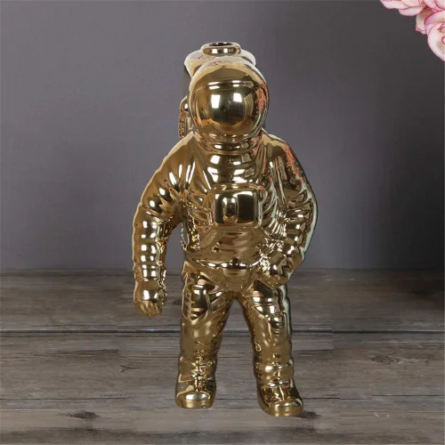 Uterstyle Figura de astronauta de cerámica, estatua de astronauta, jarrón temático aeroespacial, manualidades, decoración del hogar, regalo de Dorado