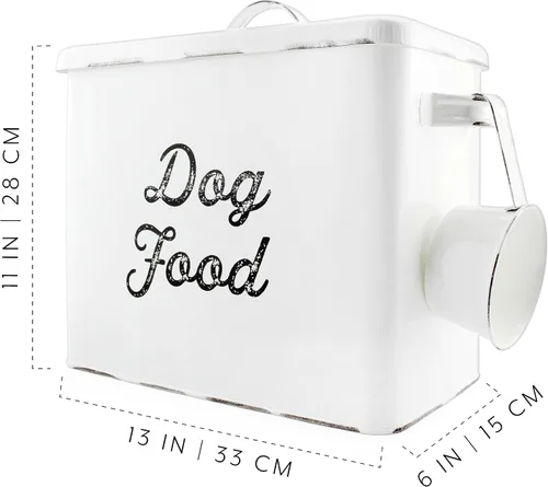 Miniatura 6 de AuldHome - Recipiente rústico de comida para perros; contenedor de almacenamiento blanco estilo granja para perros pequeños