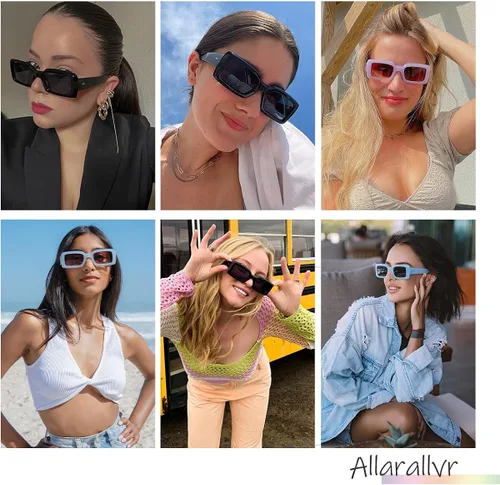 Miniatura 3 de Allarallvr Gafas de sol rectangulares de moda para mujeres y hombres persianas cuadradas vintage de los años 90 marco grueso gafas de sol nude