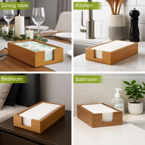 Miniatura 5 de Toallero de madera de acacia para servilletas de baño, bandeja de toalla de mano, soporte plano para servilletas de cóctel para mesa de cocina