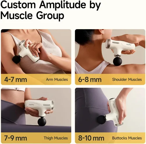 Miniatura 4 de Pistola de masaje súper mini de tejido profundo, pistola masajeadora con amplitud de 4-10mm y 4 cabezales, masajeador portátil de mano silencioso