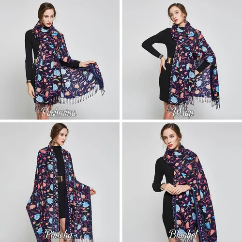 Miniatura 186 de DANA XU Manta de pashmina extragrande 100% de lana merina, bufanda de viaje, bufanda de cachemira para mujer, otoño e invierno, chal de gran